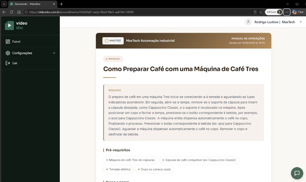 Manual de operações gerado automaticamente pelo VideoDoc